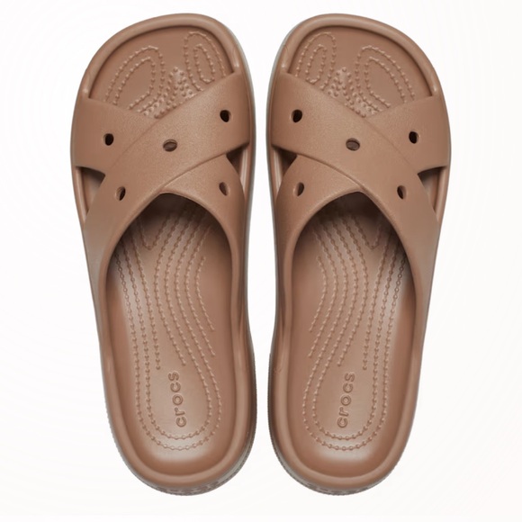 CROCS Brown Cross Strap Slides NWOT - Picture 2 of 7